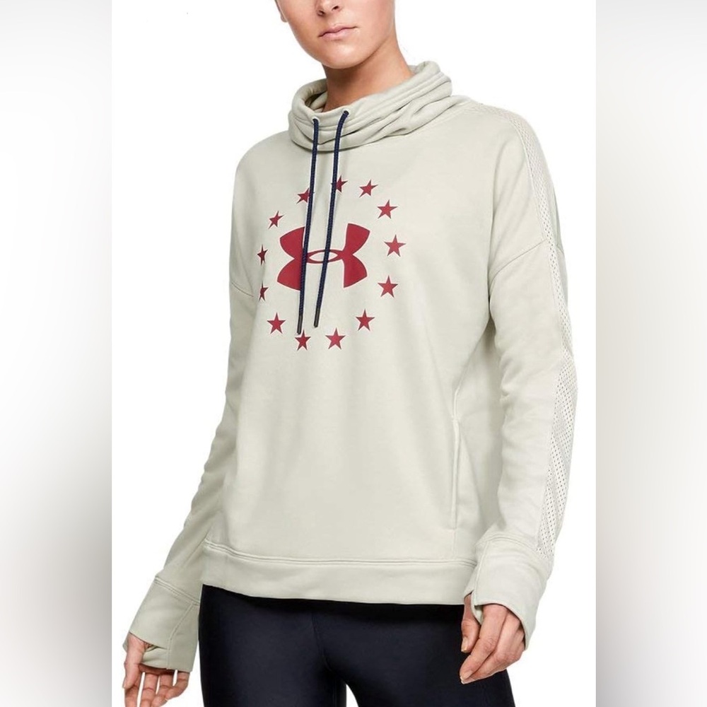 Under Armour Cream and Red Long Sleeve Oversized Hooded Sweatshirt